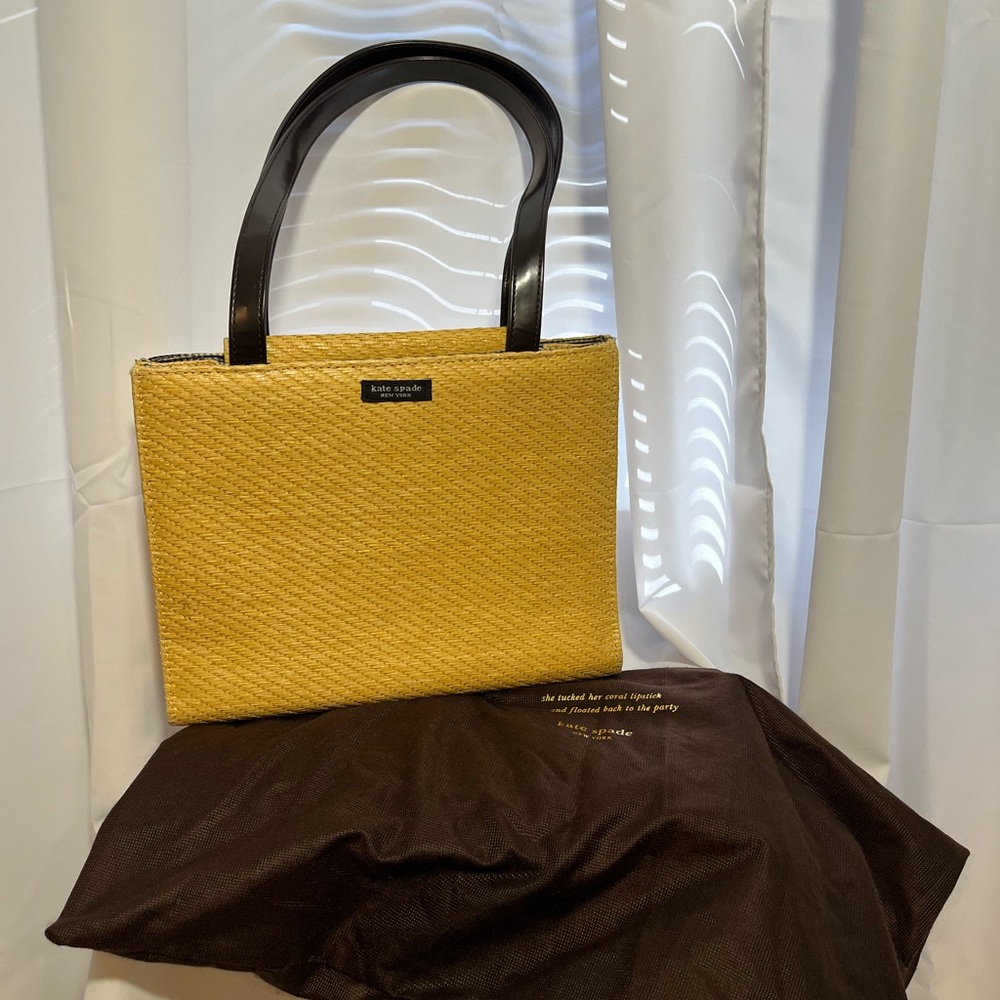 kate spade Yellow Straw Tote with Dark Brown Handles